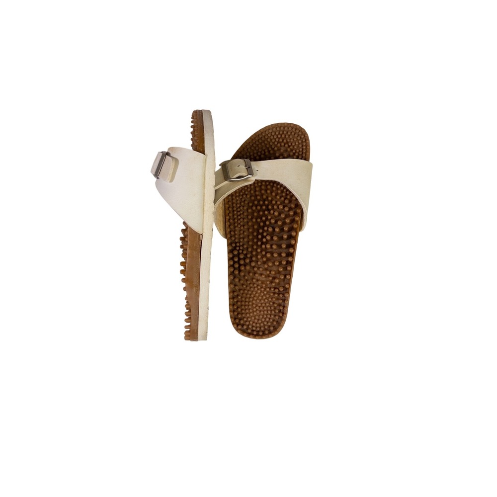 Vintage Birkenstock Noppy White Massage Slide Sandals Women Buckle Strap